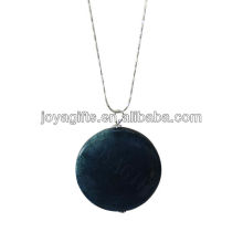 Wholesale blue round natural slice agate pendant with silver chain necklace